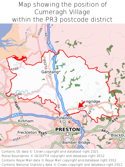 Map showing location of Cumeragh Village within PR3