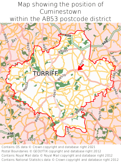 Map showing location of Cuminestown within AB53