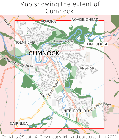 Map showing extent of Cumnock as bounding box