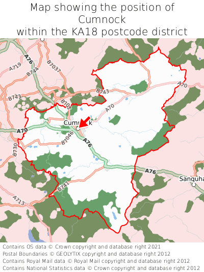 Map showing location of Cumnock within KA18