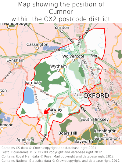 Map showing location of Cumnor within OX2