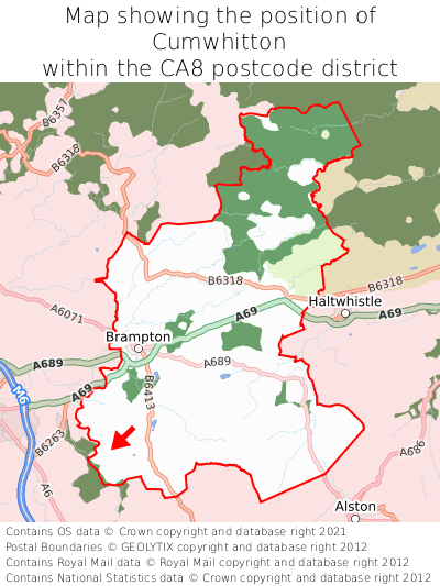 Map showing location of Cumwhitton within CA8