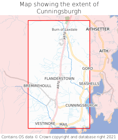 Map showing extent of Cunningsburgh as bounding box