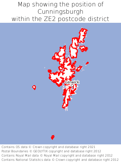 Map showing location of Cunningsburgh within ZE2