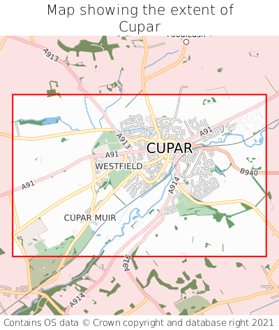 Map showing extent of Cupar as bounding box