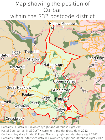 Map showing location of Curbar within S32