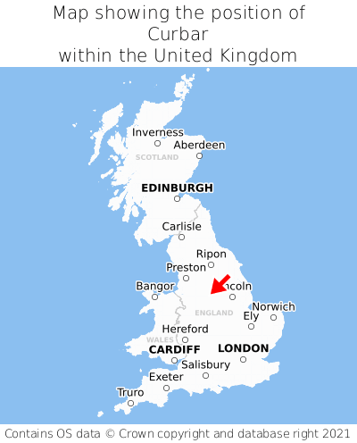 Map showing location of Curbar within the UK