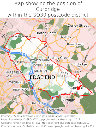 Map showing location of Curbridge within SO30