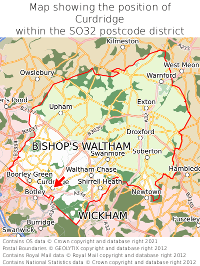 Map showing location of Curdridge within SO32