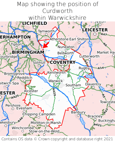 Map showing location of Curdworth within Warwickshire