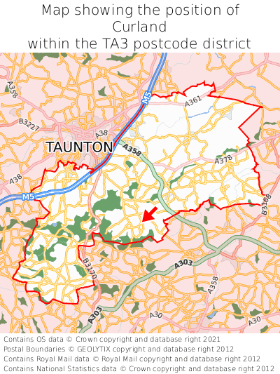 Map showing location of Curland within TA3