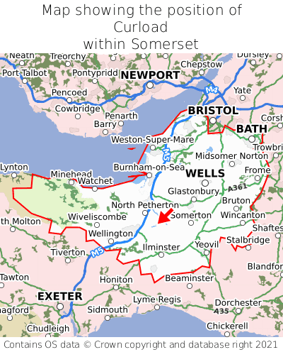 Map showing location of Curload within Somerset