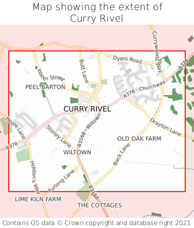 Map showing extent of Curry Rivel as bounding box