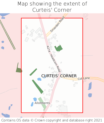 Map showing extent of Curteis' Corner as bounding box