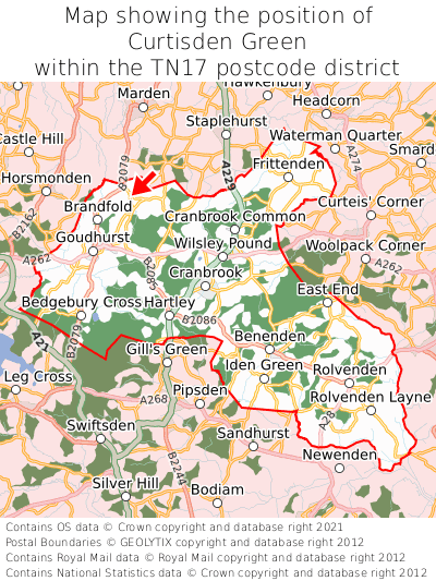 Map showing location of Curtisden Green within TN17