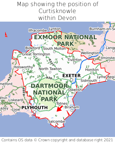 Map showing location of Curtisknowle within Devon
