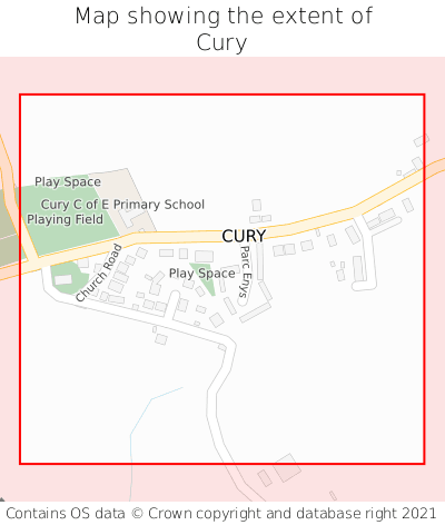 Map showing extent of Cury as bounding box