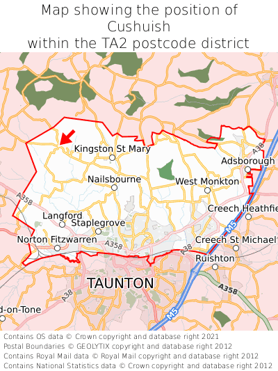 Map showing location of Cushuish within TA2