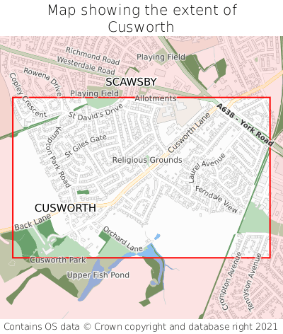 Map showing extent of Cusworth as bounding box