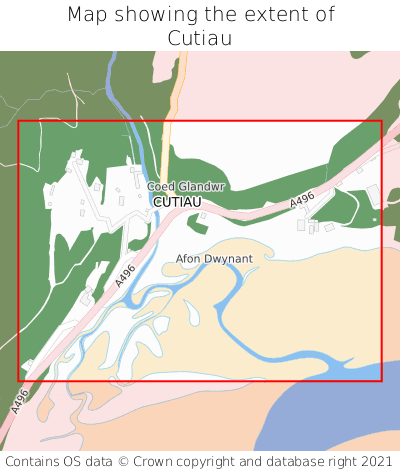 Map showing extent of Cutiau as bounding box