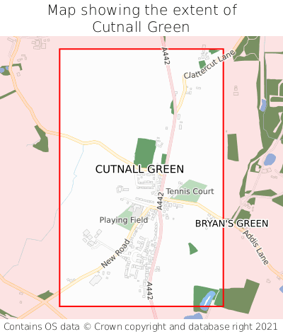 Map showing extent of Cutnall Green as bounding box