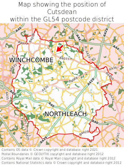 Map showing location of Cutsdean within GL54