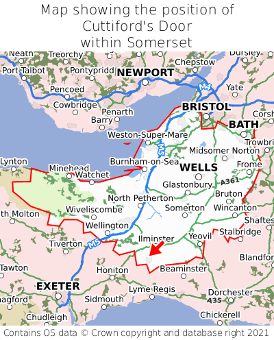 Map showing location of Cuttiford's Door within Somerset