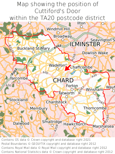 Map showing location of Cuttiford's Door within TA20