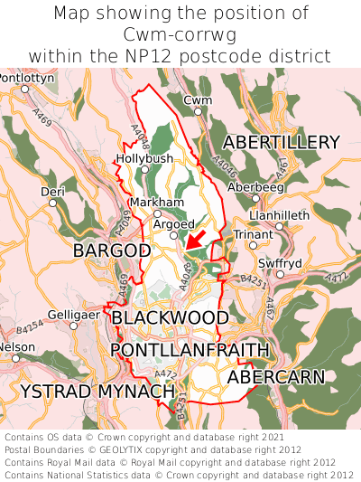 Map showing location of Cwm-corrwg within NP12