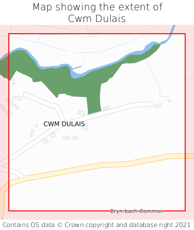 Map showing extent of Cwm Dulais as bounding box
