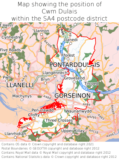 Map showing location of Cwm Dulais within SA4