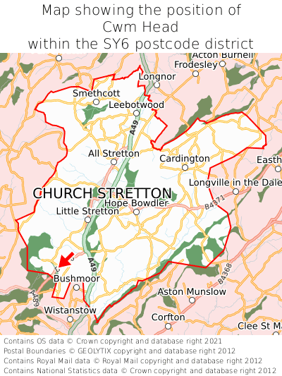 Map showing location of Cwm Head within SY6