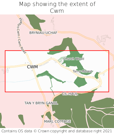 Map showing extent of Cwm as bounding box