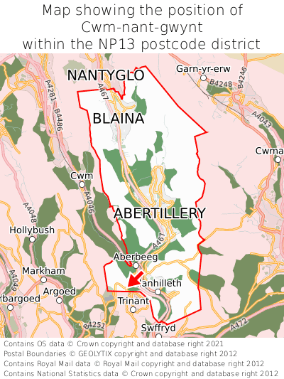 Map showing location of Cwm-nant-gwynt within NP13