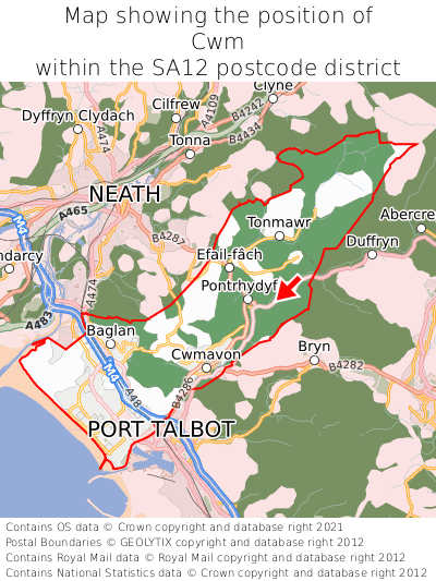 Map showing location of Cwm within SA12