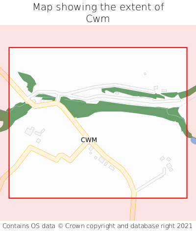 Map showing extent of Cwm as bounding box
