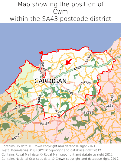 Map showing location of Cwm within SA43