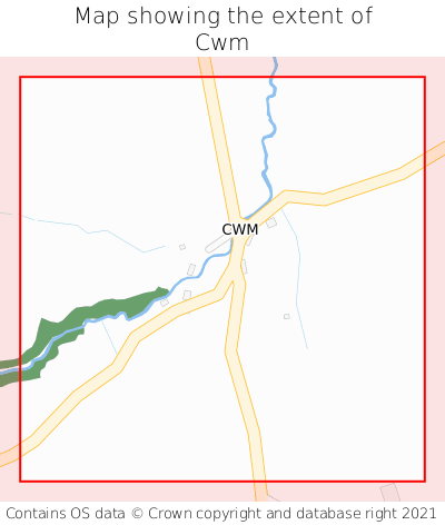 Map showing extent of Cwm as bounding box