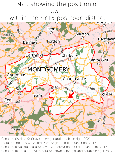 Map showing location of Cwm within SY15