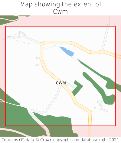 Map showing extent of Cwm as bounding box
