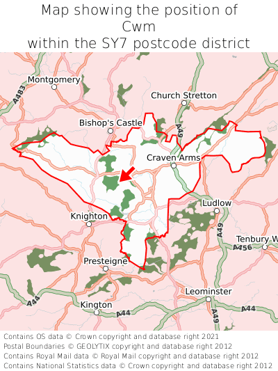 Map showing location of Cwm within SY7