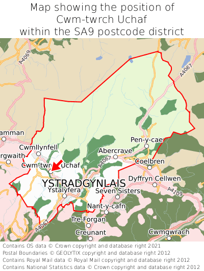 Map showing location of Cwm-twrch Uchaf within SA9