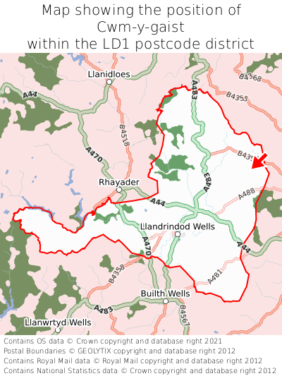 Map showing location of Cwm-y-gaist within LD1