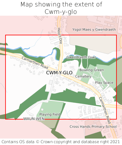 Map showing extent of Cwm-y-glo as bounding box