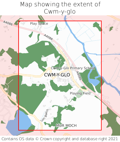 Map showing extent of Cwm-y-glo as bounding box