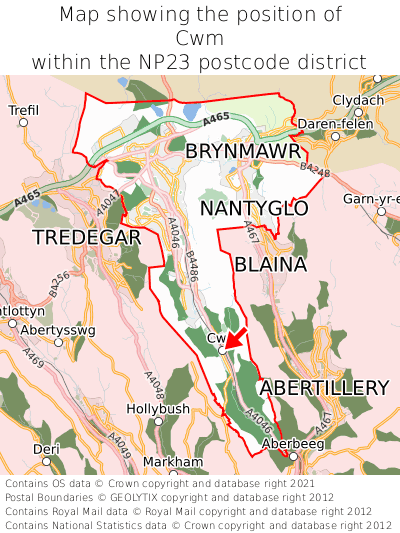Map showing location of Cwm within NP23