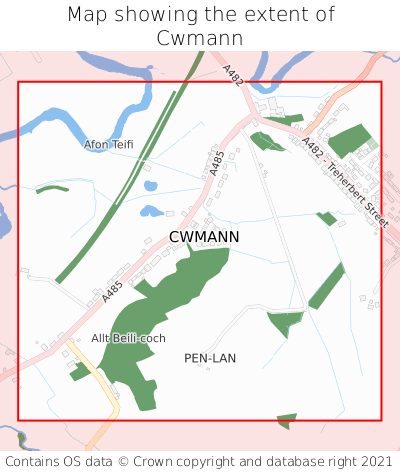 Map showing extent of Cwmann as bounding box