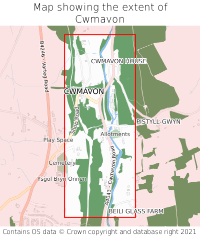 Map showing extent of Cwmavon as bounding box