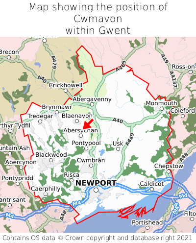 Map showing location of Cwmavon within Gwent