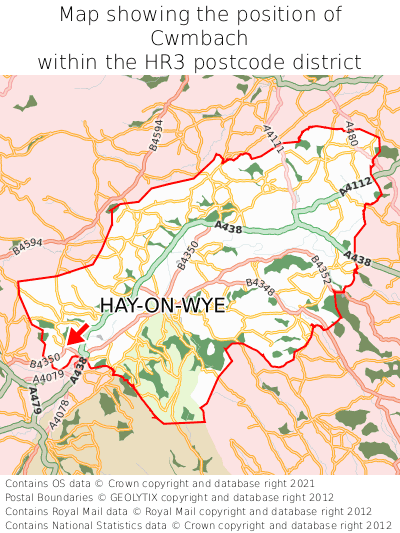 Map showing location of Cwmbach within HR3